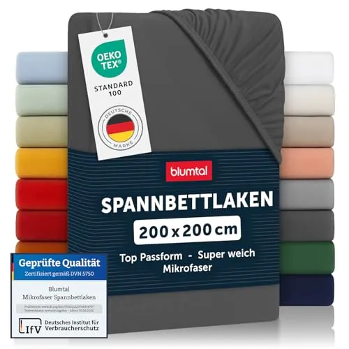 Blumtal® Spannbettlaken 200x200x30cm aus Microfaser - Oekotex zertifiziertes Bettlaken Spannbettlaken in Anthrazit