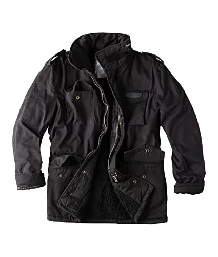 Surplus Raw Vintage Fieldjacket Paratrooper Jacke M65 Herren-Feldjacke, Schwarz - Funktionsjacken aus 100% Baumwolle mit Teddyfell-Fütterung, ideal für kalte Tage. 6 praktische Taschen bieten viel Stauraum.
