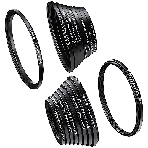K&F CONCEPT 18 teiliges Filteradapter Set Kamera Objektiv Filter Metall Step Up Ringe 9er Step Down Ringe Set für Canon Nikon Sony Sigma Tamron