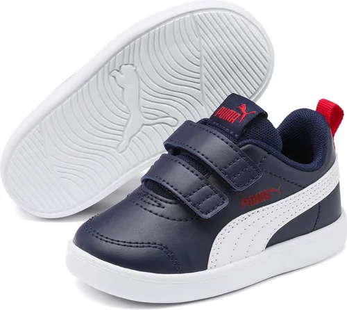 PUMA COURTFLEX V2 V INF Sneaker für Kleinkinder mit Klettverschluss - Sneaker für Kleinkinder in Größe 27, ideal für einfaches An- und Ausziehen dank verstellbarem Klettverschluss. Sportliches Design in Peacoat-High Risk Red.