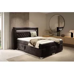MEBLINI Boxspringbett SANTORE - Elektrisch Verstellbar mit LED und Matratzen - Doppelbett in Braun - Erleben Sie königlichen Schlafkomfort mit dem elektrisch verstellbaren Boxspringbett SANTORE. Inklusive hochwertiger Matratzen und zwei Toppers für individuellen Liegekomfort. Elegantes Kopfteil mit LED-Beleuchtung.
