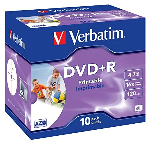 Verbatim DVD+R 4,7GB - 10er JewelCase, multispeed mit Advanced AZO Farbstoff für ultraschnelles Brennen und exzellente Archivierung