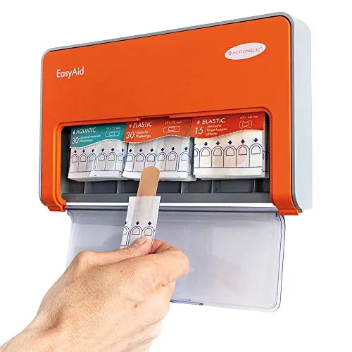 ACTIOMEDIC EasyAid Pflasterspender Standard 2 inklusiv 75 PflasterStrips Mit KanbanSystem und Montagematerial, Orange, 1 stück (Verpackung des Produkts kann variieren)