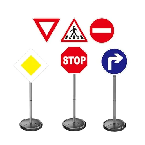 alldoro 60231 Verkehrszeichen - 6er Set Verkehrsschilder für Kinder mit befüllbaren Ständern und Clips, zur Verkehrserziehung, 75 cm hoch, Weiß