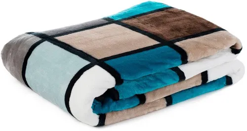 Gözze Wohndecke Antigua, moderne Karo Kuscheldecke 150x200 cm - Bettdecken mit modernem Karo-Design in aqua/taupe, aus 100% Polyester, ideal für gemütliche Abende und pflegeleicht bei 30°C.