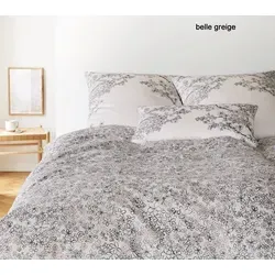 Elegante Mako-Satin Bettwäsche Belle greige 155x220 cm + 80x80 cm - Hochwertige Bettwäsche aus feiner Mako-Baumwolle, atmungsaktiv und temperaturausgleichend für optimalen Schlafkomfort. Mit zartem Blumenmuster und praktischem Reißverschluss.