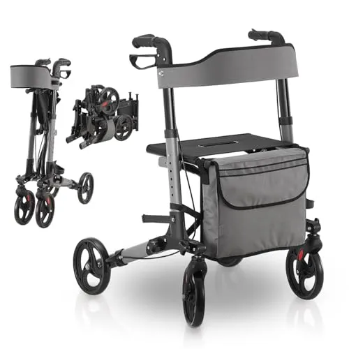 Juskys Rollator Vital - Klappbarer Aluminium Rollator in Grau, ideal für Senioren und Erwachsene mit Gehhilfenbedarf