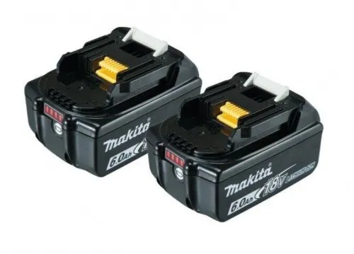 Makita Akku-Set 2x BL1860B - 18V, 6,0Ah - Hochleistungs-Lithium-Ionen-Akkus für langlebige Energieversorgung, ideal für den professionellen Einsatz in Werkzeugen und Maschinen.