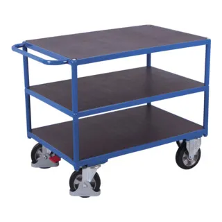 VARIOfit Schwerlast Tischwagen mit 3 Ladeflächen - Etagenwagen mit 3 robusten Ladeflächen, tragfähig bis 1000 kg, ideal für schwere Lasten. Aus hochwertigem Stahlrohr, wasserfest verleimt und mit langlebigen Elastik-Vollgummi-Rädern ausgestattet.