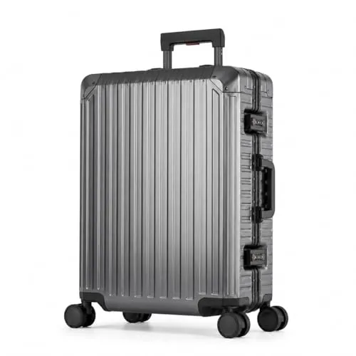 Travelhouse Tokyo 100% Aluminium Reisekoffer 66cm - Hochwertiger Hartschalenkoffer aus eloxiertem Aluminium, mit 4 leisen 360° Doppelrädern und 2 TSA Zahlenschlössern für maximale Sicherheit und Komfort auf Reisen.