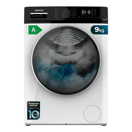 Cecotec Frontlader-Waschmaschine Bolero Dresscode 9610 Inverter 9 kg - Die Cecotec Bolero Dresscode 9610 bietet 15 Programme für jede Wäscheart und eine Dampffunktion für gründliche Reinigung. Mit 1400 U/min und intelligenter Beladungserkennung optimiert sie Wasser- und Waschmittelverbrauch.