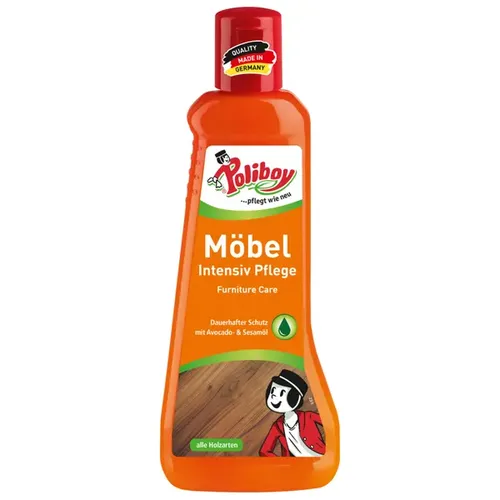 Poliboy Möbel Intensiv Pflege 200 ml – 3-fach Möbelpflege - Effektive Möbelpflege für Reinigung, Pflege und Schutz. Bindet Staub, reinigt streifenfrei und schützt Holz vor UV-Strahlen. Ideal für regelmäßige Anwendung und kindersicher durch geprüfte Inhaltsstoffe.