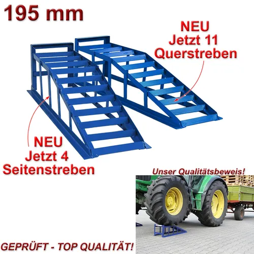 Auffahrrampe PKW 2x blau für 195er Räder, 2000 kg belastbar - Transportgeräte & Rampen, robuste Stahlkonstruktion für bis zu 2000 kg, ideal für Fahrzeugarbeiten, sichere Handhabung und extra breite Auffahrfläche.