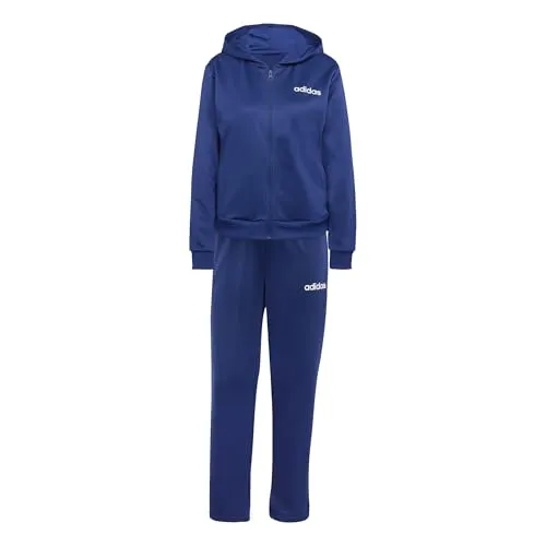 adidas Damen ESSENTIALS LINEAR TRACKSUIT, dunkelblau, XL - Trainingsanzug aus 100 % recyceltem Polyester, regulär geschnittenes Oberteil und schmal geschnittene Hose mit elastischem Bund - perfekt für sportliche Aktivitäten und Freizeit.