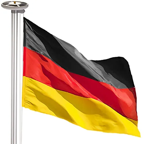 BRUBAKER 4 m Aluminium Fahnenmast inkl. Deutschland Flagge und Solar Fahnenmastlicht - Flaggenmast mit Bodenhülse + Deutschlandfahne + Solar-Energie Licht mit 26 LEDs - All-in-One Flaggenmast Set