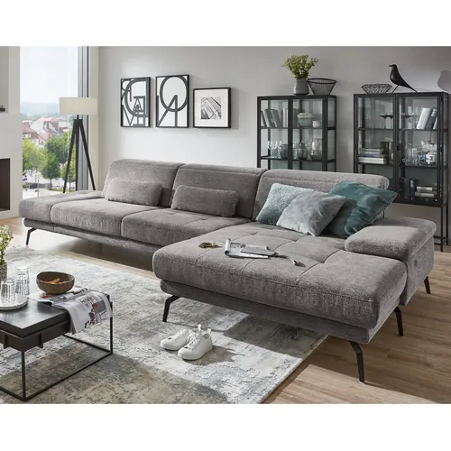 Ecksofa MP-IN20126 Cord Famosa grey mit Sitztiefenverstellung - Modernes, zweiteiliges Ecksofa für Jugend und Erwachsene. Mit verstellbaren Armlehnen und Sitztiefenverstellung für individuellen Komfort. Ideal für Wohnzimmer und Arbeitszimmer.