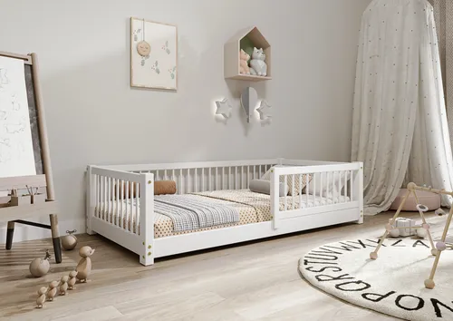 TIMBEE Alfi Kinderbett 90x180cm - Weiß, Kiefernholz, skandinavisches Design - Das TIMBEE Alfi Kinderbett vereint skandinavisches Design mit stabiler Konstruktion aus hochwertigem Kiefernholz. Die abgerundeten Kanten sorgen für zusätzliche Sicherheit. Ideal für stilvolle und sichere Kinderzimmer.