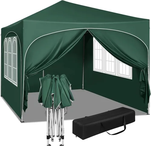 Woltu Faltpavillon 3x3 m mit 4 Seitenteilen - Faltpavillon für Garten und Camping, höhenverstellbar und mit praktischem Pop-up-Mechanismus für schnellen Aufbau.