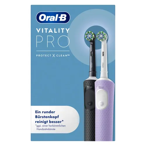 Oral-B Vitality Pro D103 Duo Black/Lilac Violet - Elektrische Zahnbürsten: Duopack mit überlegener Reinigung für Jugendliche, klinisch bestätigt und ideal für eine gründliche Mundpflege.