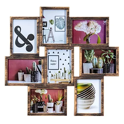 Levandeo® Bilderrahmen Collage 8 Fotos 13x18 - Bilderrahmen Collage für 8 Fotos, stilvolle Wanddeko in Schwarz/Kupfer, perfekt zum Präsentieren Ihrer schönsten Erinnerungen.
