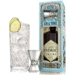 Hendrick's Gin Jigger Pack - Kräftiger Genuss mit floralen Aromen - Gin mit 44% Vol., 10 Botanicals für ein einzigartiges Geschmackserlebnis, inklusive Jigger für die perfekte Cocktail-Zubereitung.