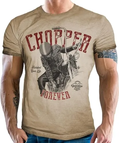 GASOLINE BANDIT Vintage Herren T-Shirt Chopper Forever - Stylisches Herren T-Shirt im Vintage Used Look für Biker. Mit brillanter Druckqualität und weichem Griff, ideal für den Alltag. Entspricht dem ÖKOTEX 100 Standard und ist das perfekte Geschenk für Motorradliebhaber.