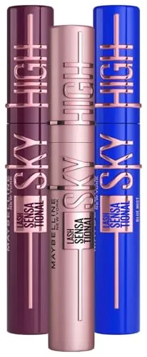 Maybelline New York Lash Sensational Sky High Mascara 3er Pack - Mascaras für lange und volle Wimpern – Sky-High-Technologie mit flexibler Bürste und innovativer Formel für intensiven Look in Schwarz, Blau und Burgundy.
