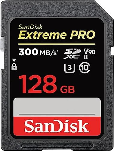 SanDisk Extreme PRO SDHC UHS-II V90 128 GB - Ultra-schnelle 300 MB/s Speicherkarte für 8K und 4K-Videos, stoßsicher und inklusive RescuePRO Deluxe