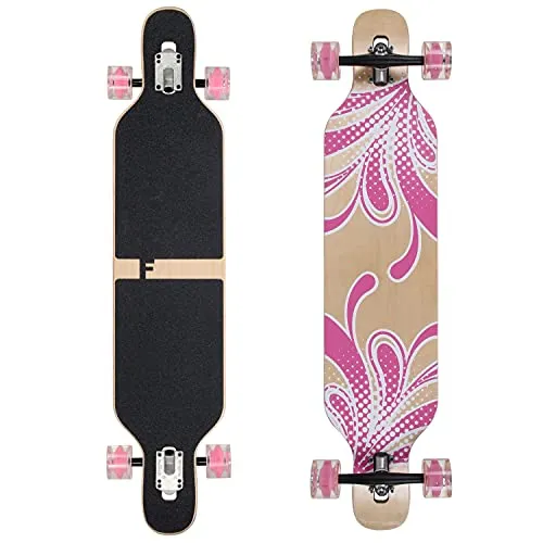 FunTomia Longboard Mach1 - Flex Stufen Cruiser mit Drop Through Design - Langboard aus 7-lagigem Ahornholz, ideal für Cruising und Tricks. Wähle zwischen 3 Flexstufen für bis zu 122kg. Perfekte Balance zwischen Haftung und Rollwiderstand mit 80A Rollen.