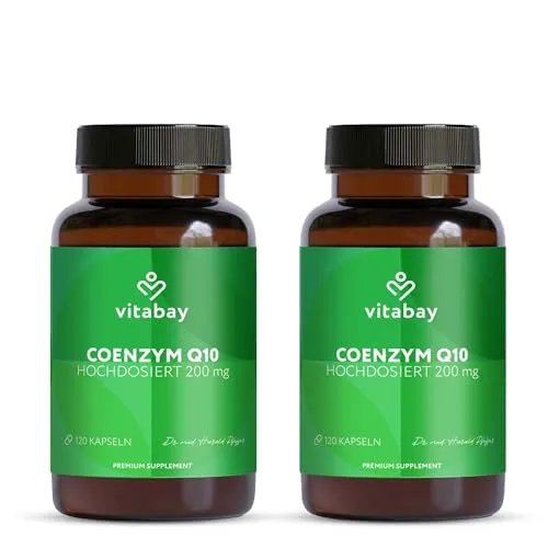 Vitabay Coenzym Q10 (Ubiquinon) 200 mg – 240 vegane Kapseln, hochdosiert und rein - Hochdosierte Vitabay Coenzym Q10 Kapseln bieten eine einfache Ergänzung für deine tägliche Ernährung. Ohne Zusatzstoffe, glutenfrei und laktosefrei – ideal für eine bewusste Ernährung. Qualitätsgeprüft in Deutschland.