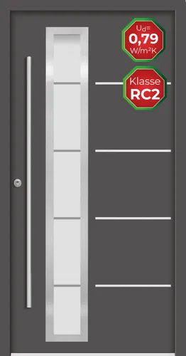 Splendoor Sicherheitshaustür SPLIT Prime RC2, Aluminium in Anthrazit-Grau - Türen mit Einbruchhemmung nach RC2, 5-fach verriegelt und mit satiniertem Glaselement für optimale Sicherheit und modernes Design.