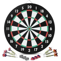 Stagecaptain DBP-1810 BullsEye Papier-Dartscheibe - Beidseitig bespielbare Dartscheibe aus gepresster Papierfaser, ideal für Einsteiger. Mit 6 Steeldarts und 12 Flights für sofortigen Spielspaß. Offizielle Turniermaße von 45 cm Durchmesser.