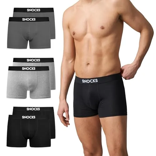Snocks Boxershorts Herren aus Bio-Baumwolle (6er Pack) - Atmungsaktiv und Ideal für Sport und Alltag - Kein juckendes Etikett - Unterhosen Herren - Gr.L, Farbe Mix (Schwarz/Hell Grau/Grau)