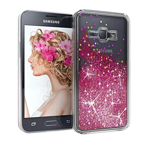 EAZY CASE Hülle kompatibel mit Samsung Galaxy J1 (2016) Schutzhülle mit Flüssig-Glitzer, Handyhülle, Schutzhülle, Back Cover mit Glitter Flüssigkeit, aus TPU/Silikon, Transparent/Durchsichtig, Pink