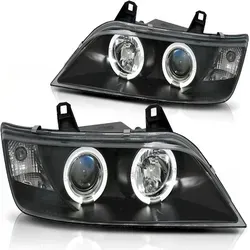 Scheinwerfer Angel Eyes für BMW Z3 (96-02) Schwarz - Stylische Scheinwerfer für BMW Z3 Roadster und Cabrio (96-02). Mit integrierten Standlichtringen und Blinker, einfach zu montieren und eintragungsfrei.