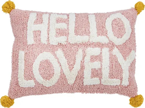 done.® Dekokissen CUSHION HAPPY HELLO LOVELY - Kissen in bunten Farben mit fröhlichem Schriftzug und verspielten Bommel, ideal für Sofa oder Garten-Lounge. Aus reiner Baumwolle für ein kuscheliges Wohlfühlerlebnis.