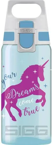 SIGG VIVA ONE Trinkflasche Unicorn 500ml Hellblau - Hochwertige und wiederverwendbare Trinkflasche aus transparentem Polypropylen, mit praktischem ONE-Verschluss für einhändiges Öffnen und Schließen. Ideal für unterwegs und zu 100 % recycelbar.