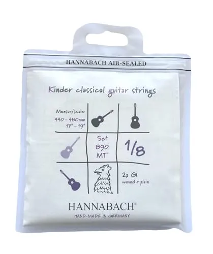 Hannabach Klassikgitarrensaiten Serie 890 MT für 1/8 Kindergitarre Mensur: 44-48 cm - Satz mit 2 G-Saiten - 890MT 1/8