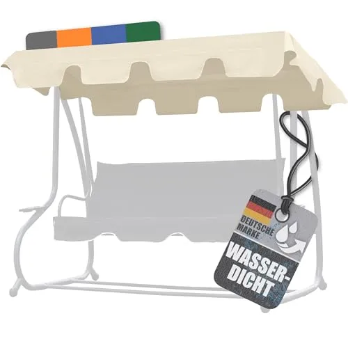 Ersatzdach für Hollywoodschaukel mit Volant - Beige, für 2- und 3-Sitzer - WASSERDICHT & WETTERFEST - Das PVC-beschichtete Ersatzdach schützt vor Regen und UV-Strahlen. UNIVERSAL einsetzbar für Hollywoodschaukeln mit einer Tiefe von 110-145 cm. EINFACHE Montage dank praktischer Tunnelschlaufen.