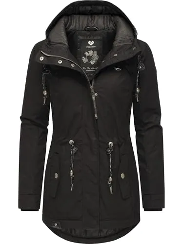 Stylische Winterjacke RAGWEAR "Monadis Black Label" für Damen - Funktionsjacken - Modischer, warm gefütterter Parka mit Kapuze, tailliertem Schnitt und wasserabweisendem Material, ideal für kalte Tage.
