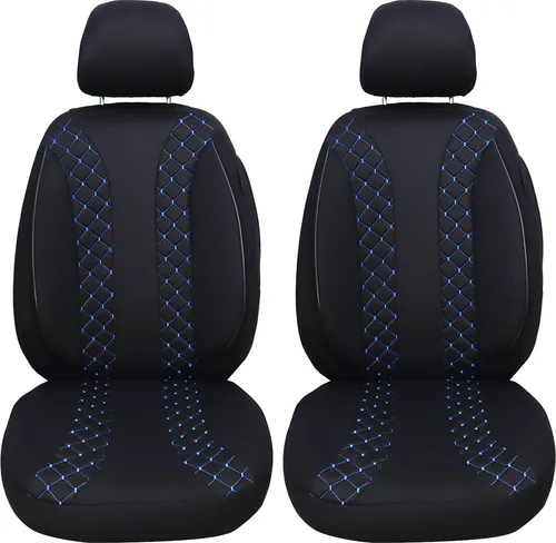 BREMER SITZBEZÜGE für VW T5 Multivan (2003-2015) - Hochwertige 2-tlg. Sitzbezüge in Schwarz mit blauer Naht, idealer Schutz für Fahrer- und Beifahrersitz. Pflegeleicht und atmungsaktiv, passend für Modelle mit und ohne Sitzheizung.