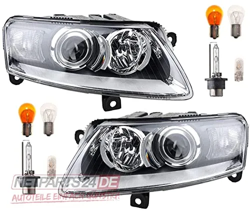 Johns Xenon Scheinwerfer Set für Audi A6 4F D2S - Hochwertiges Scheinwerfer-Set inklusive Leuchtmittel für Audi A6 (05/04-09/08), passend für Bi-Xenon mit elektrischer Leuchtweitenregulierung. Ideal für klare Sicht und modernes Design.