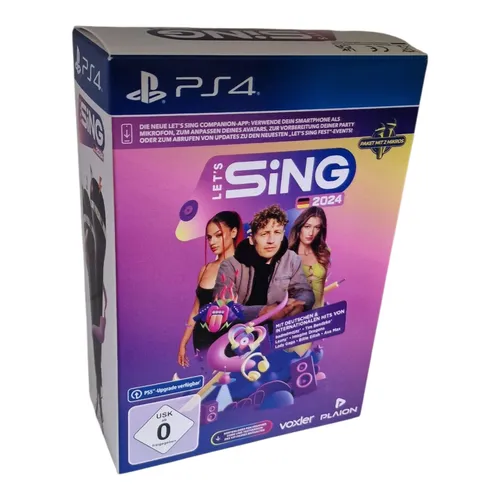 Let's Sing 2024 German Version mit 2 Mics für Playstation 4 - Games - Werde im neuen Career-Modus zum Star und erlebe 35 beliebte Songs. Fordere online andere Sänger heraus und gestalte deine eigene Online-Persönlichkeit!