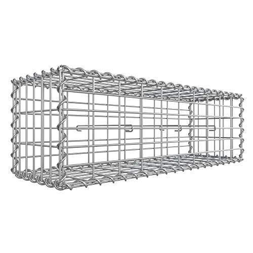 SONGMICS Gabionenkorb 100 x 30 x 30 cm, verzinkt - Dekorative Zäune, stabiler und rostfreier Metall-Steinkorb mit werkzeugfreier Montage für kreative Gartengestaltung und vielseitige Nutzungsmöglichkeiten.