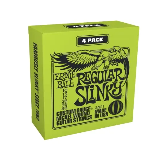 Ernie Ball Regular Slinky Nickel Wound E-Gitarrensaiten, 4er-Pack,Stärke 10-46