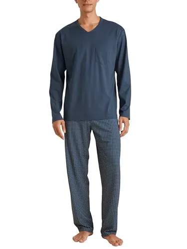 CALIDA Relax Imprint Pyjama für Herren - Lang - Langer Herrenpyjama aus 100% Baumwolle, hergestellt aus leichter Single Jersey-Qualität. V-Neck-Shirt und gerade geschnittene Hose für höchsten Tragekomfort.