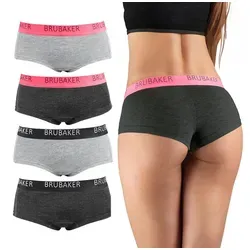 BRUBAKER Panty 4er Pack Damen Panties - Unterhosen Slips aus Baumwolle (Elastisch, weich und atmungsaktiv, 4-St) Hipster Unterwäsche Set mit Stretch Bund grau XL