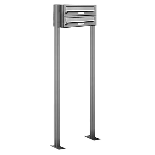 AL Edelstahl Standbriefkasten 2er Set - Wetterfester Doppel-Briefkasten in modernem Design, rostfrei und ideal für Mehrfamilienhäuser, mit lebenslanger Durchrostungsgarantie.