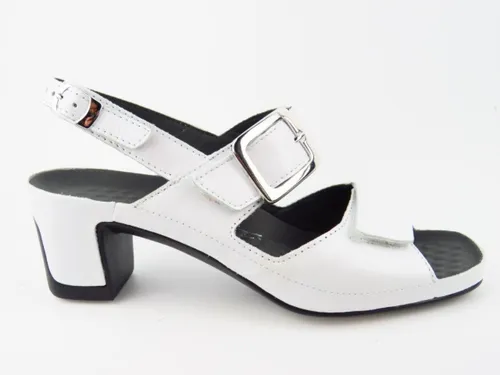 Vital Joy Perl Weiss Damen Sandale - Elegante und bequeme Sandalen in Größe 41 - Wanderschuhe mit 4,5 cm Blockabsatz und Klettverschluss für einen perfekten Sitz, aus hochwertigem Leder für stilvolles Tragegefühl.