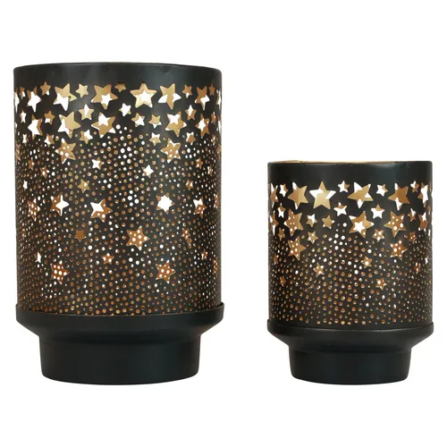 Elegante Kerzenhalter Sterne Metall Schwarz/Gold 2er-Set - Christbaum- & Feiertagsschmuck, stilvolle Tischdeko für festliche Anlässe, perfekt für eine gemütliche Weihnachtsatmosphäre.